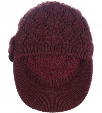 Skullies & Beanies Winter Fashion Knit Cap Hat for Women- Peaked Visor Beanie- Warm Fleece Lined-Many Styles - Burgundy Rose ...