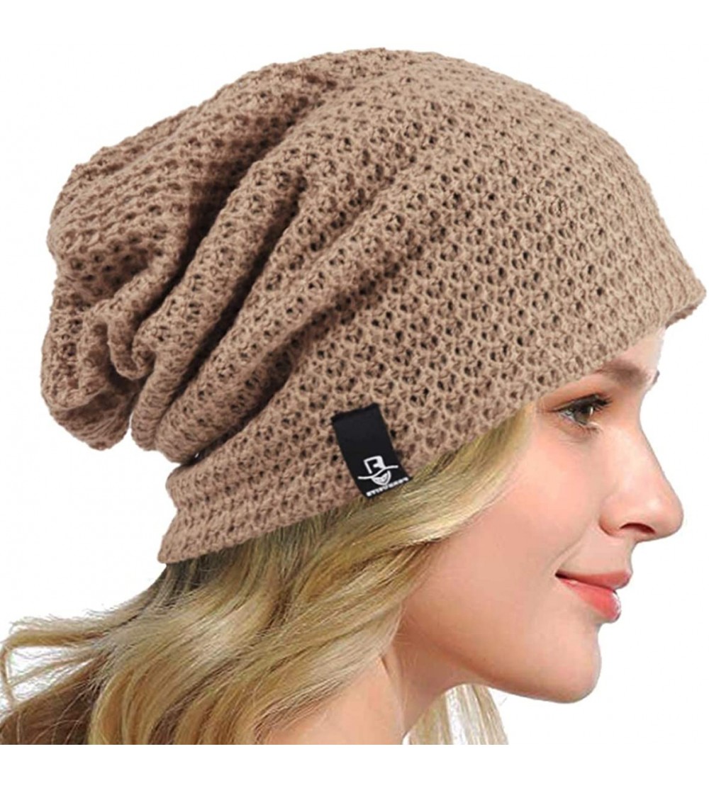 Skullies & Beanies Women's Slouchy Beanie Knit Beret Skull Cap Baggy Winter Summer Hat B08w - Solid Khaki - CT18UUXSXNZ $16.04