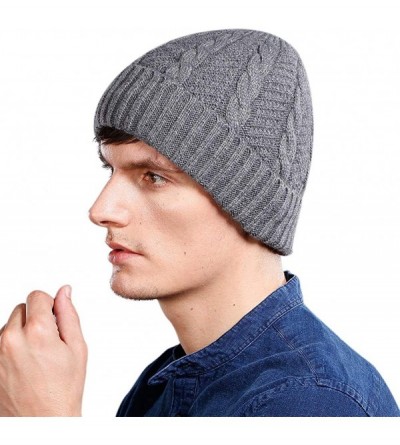 Skullies & Beanies Beanie for Men Women Winter Hat Cable Knit Beanies Mens Fleece Skull Hats Black Caps - A-grey Thick - CL18...