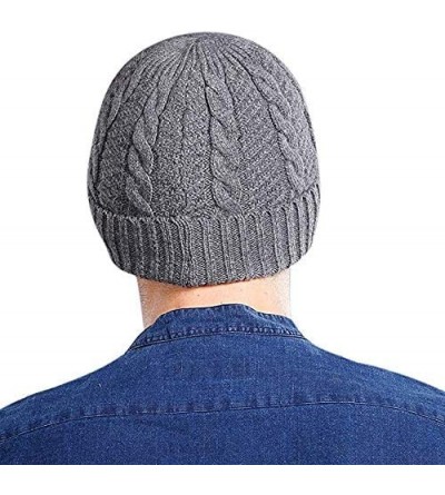 Skullies & Beanies Beanie for Men Women Winter Hat Cable Knit Beanies Mens Fleece Skull Hats Black Caps - A-grey Thick - CL18...