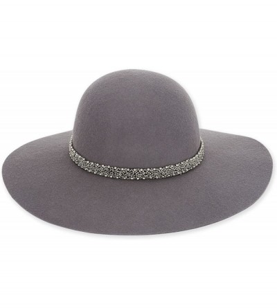 Fedoras Women's Wool Felt Wide Brim Floppy Fedora Hat with Metallic Bead Trim 456 - B. Grey - C2127W1WXR9 $76.94