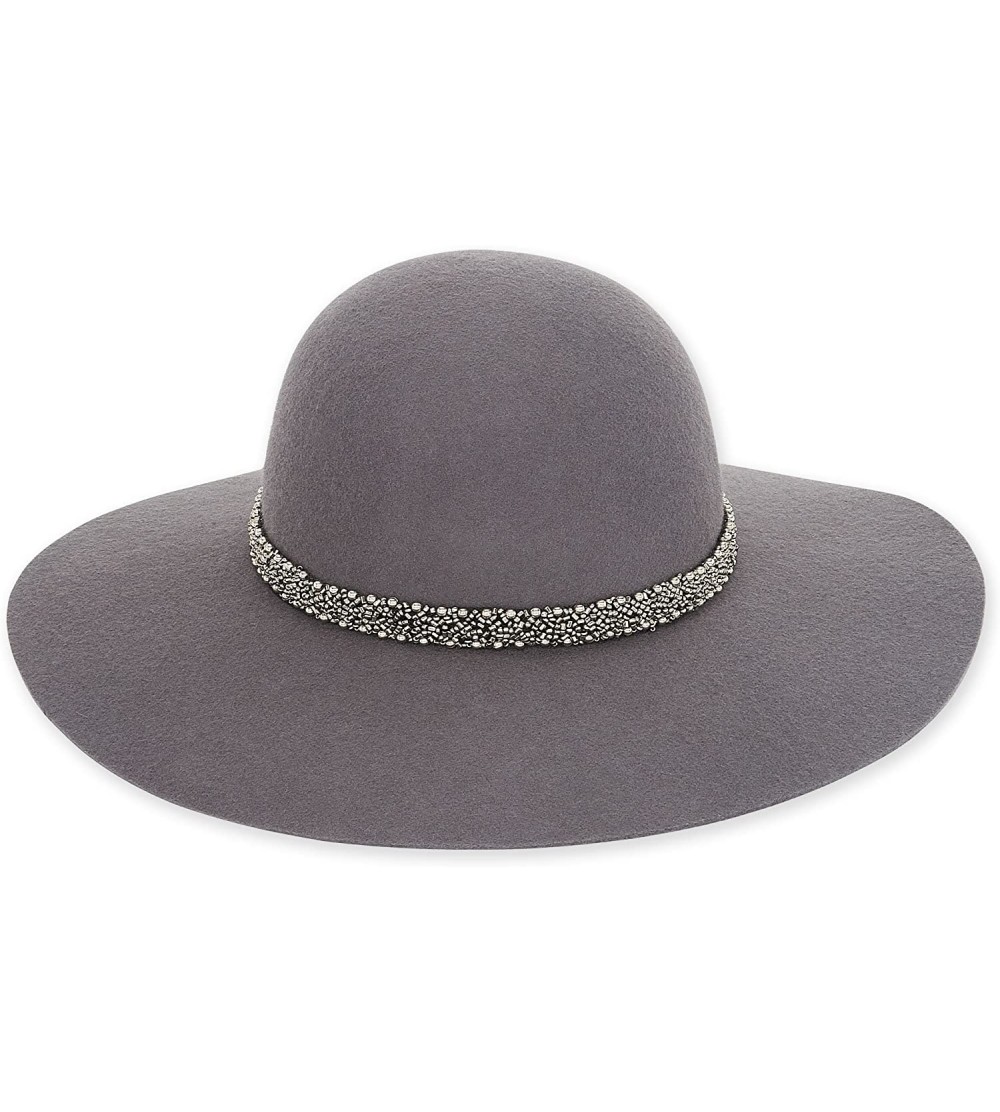 Fedoras Women's Wool Felt Wide Brim Floppy Fedora Hat with Metallic Bead Trim 456 - B. Grey - C2127W1WXR9 $41.64