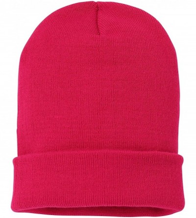 Skullies & Beanies Soft-Knit Turn Up Beanie Hat - Slouchy Beanie Hat - Shocking Pink - C312O8D6KXA $9.20