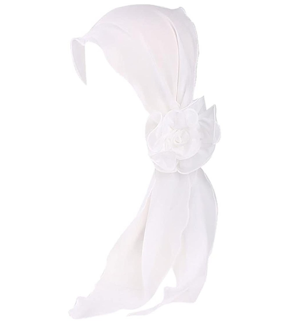 Skullies & Beanies Women India Muslim Vintage Floral Head Scarf Hat Stretch Turban Wrap Cap - White - C518GDEY4X7 $11.20