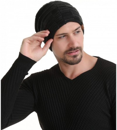 Skullies & Beanies Beanie Hat Men Women Winter Warm Ski Skull Cap Chunky Slouchy Cable Knit Beanie - Black/Brown - CC18ERMR7L...