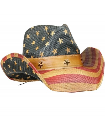 Cowboy Hats Men's Vintage Tea-Stained USA American Flag Cowboy Hat w/ Western Shape-It Brim - Stars and Stripes - C511XAUSFK5...