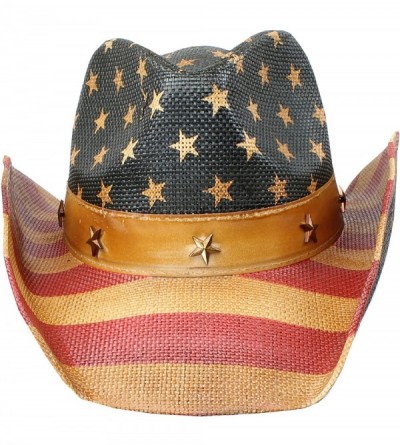 Cowboy Hats Men's Vintage Tea-Stained USA American Flag Cowboy Hat w/ Western Shape-It Brim - Stars and Stripes - C511XAUSFK5...