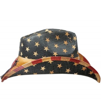 Cowboy Hats Men's Vintage Tea-Stained USA American Flag Cowboy Hat w/ Western Shape-It Brim - Stars and Stripes - C511XAUSFK5...