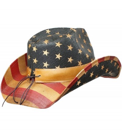 Cowboy Hats Men's Vintage Tea-Stained USA American Flag Cowboy Hat w/ Western Shape-It Brim - Stars and Stripes - C511XAUSFK5...