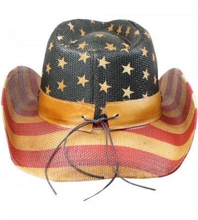 Cowboy Hats Men's Vintage Tea-Stained USA American Flag Cowboy Hat w/ Western Shape-It Brim - Stars and Stripes - C511XAUSFK5...