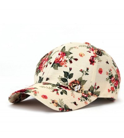 Baseball Caps Floral Print Baseball Cap Adjustable 100% Cotton Canvas Dad Hat Hats for Women - Floral-beige - CB182ANKC7Z $10.50