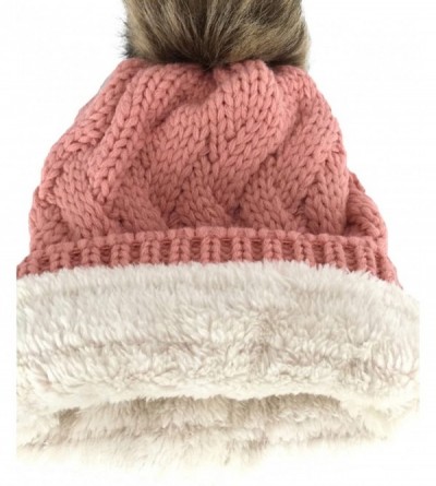 Skullies & Beanies Women Chunky Cable Knit Oversized Slouchy Baggy Winter Thick Beanie Hat Pom Pom - Pink - CZ1884Z6Z9U $12.58