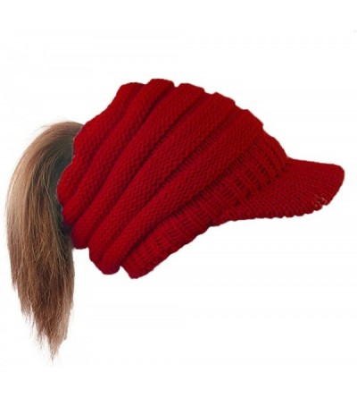 Skullies & Beanies Chic Winter Beanie Outerdoor Hat Scarf Set Warm Knit Hat Thick Knit Skull Cap for Men Women - Pure Wine Re...