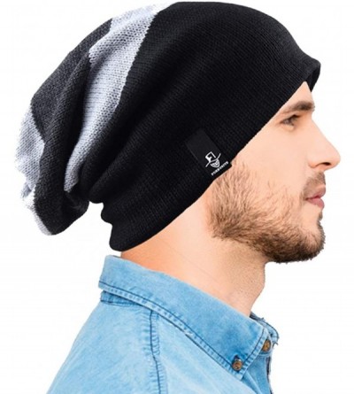 Skullies & Beanies Men Slouch Beanie Knit Long Oversized Skull Cap for Winter Summer N010 - B308-black - C718CMY2WWY $14.42