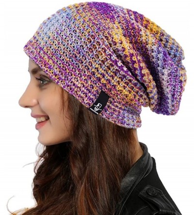 Skullies & Beanies Women Oversized Slouchy Beanie Knit Hat Colorful Long Baggy Skull Cap for Winter - Purple/Multi - CD18UICO...