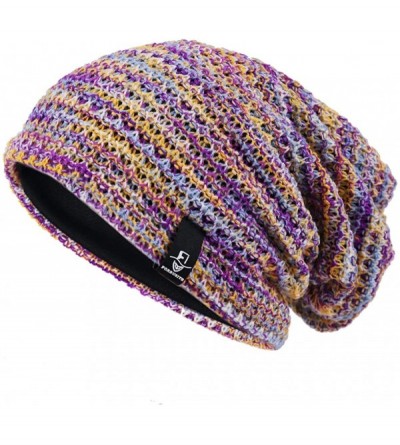Skullies & Beanies Women Oversized Slouchy Beanie Knit Hat Colorful Long Baggy Skull Cap for Winter - Purple/Multi - CD18UICO...
