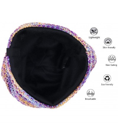 Skullies & Beanies Women Oversized Slouchy Beanie Knit Hat Colorful Long Baggy Skull Cap for Winter - Purple/Multi - CD18UICO...