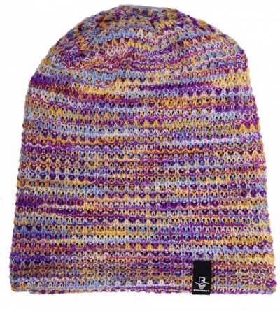 Skullies & Beanies Women Oversized Slouchy Beanie Knit Hat Colorful Long Baggy Skull Cap for Winter - Purple/Multi - CD18UICO...