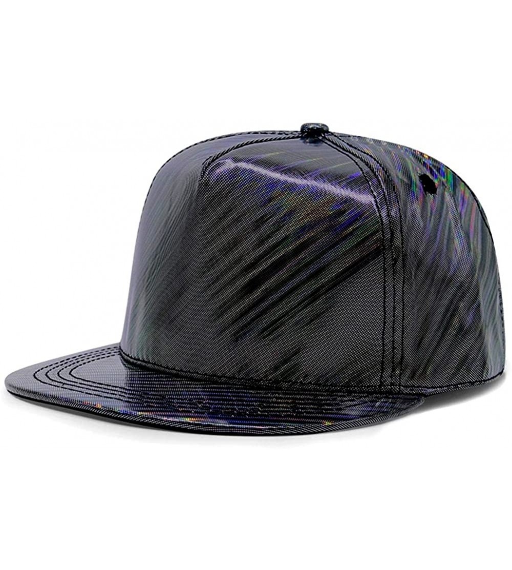 Baseball Caps Holographic Cap Rainbow Reflective Glossy Snapback FFH257BLK - Striped Holographic Black Ffh383blk - CI186NID6K...