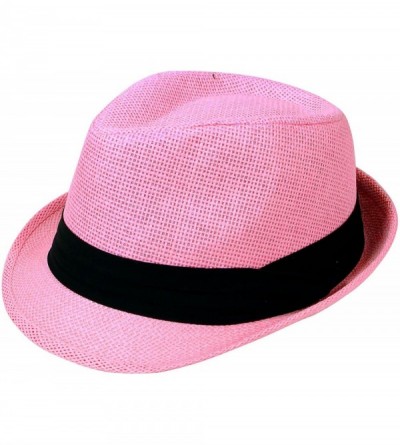 Fedoras Men/Women Classic Lightweight Straw Fedora Hat w/Band - Lightpink - CZ180ELOT0Y $16.59