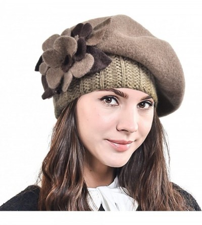 Berets Lady French Beret Wool Beret Chic Beanie Winter Hat Jf-br034 - Floral Brown - CD12OCB6Y40 $14.34