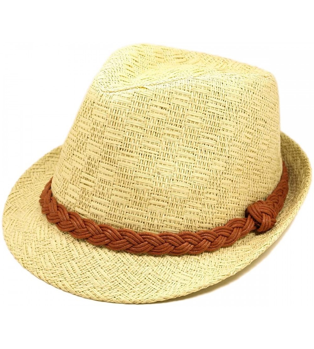 Fedoras Classic Natural Fedora Straw Hat with Braided Band - CA11076FXSD $19.13