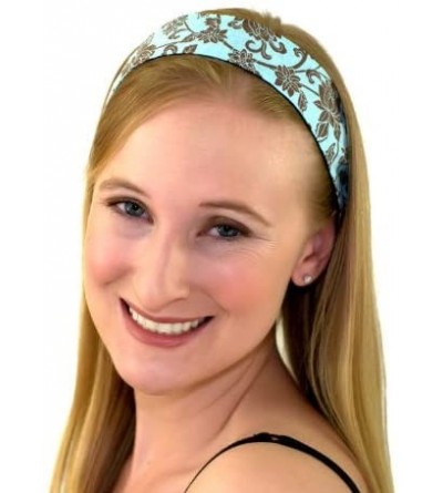 Headbands Skinny Headband- Hot Cocoa Flower Garden on Light Blue- Soft Headband - C21144YMLSJ $7.15