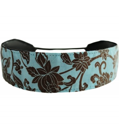 Headbands Skinny Headband- Hot Cocoa Flower Garden on Light Blue- Soft Headband - C21144YMLSJ $7.15