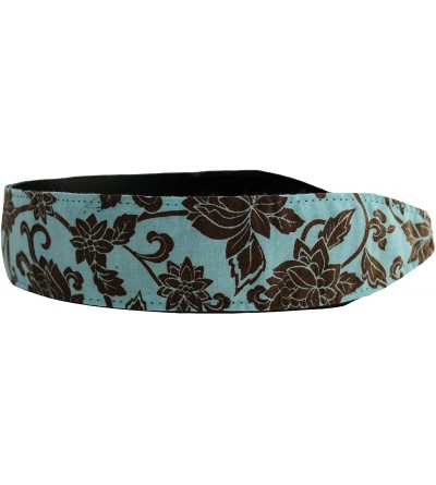 Headbands Skinny Headband- Hot Cocoa Flower Garden on Light Blue- Soft Headband - C21144YMLSJ $7.15