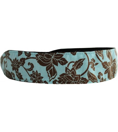 Headbands Skinny Headband- Hot Cocoa Flower Garden on Light Blue- Soft Headband - C21144YMLSJ $7.15