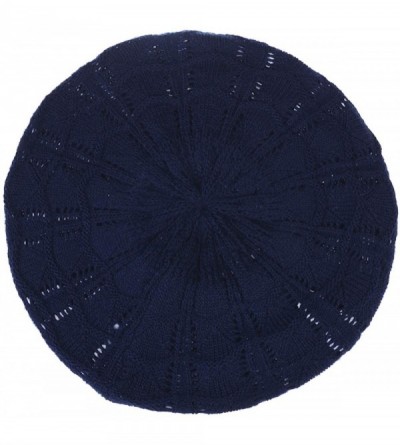 Berets Chic Soft Knit Airy Cutout Lightweight Slouchy Crochet Beret Beanie Hat - Navy Wavy Stripe - C518L3TMMQ3 $12.10