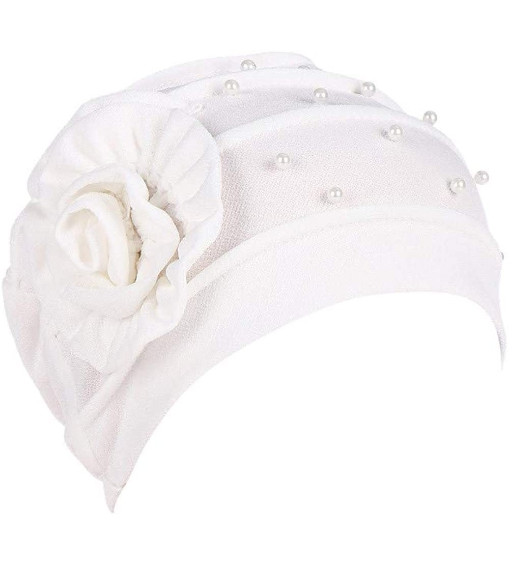 Newsboy Caps Women Beading India Hat Muslim Ruffle Cancer Chemo Beanie Floral Turban W - White - C218L0YZCO0 $11.76