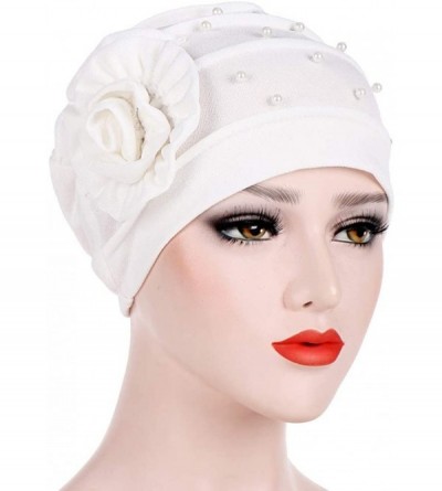 Newsboy Caps Women Beading India Hat Muslim Ruffle Cancer Chemo Beanie Floral Turban W - White - C218L0YZCO0 $11.76