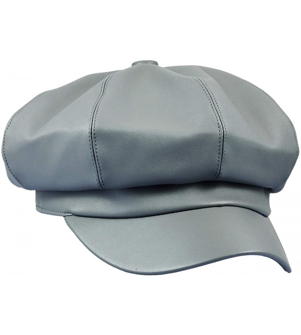 Newsboy Caps Newsboy Hat-Plain Cabbie Visor Beret Gatsby Ivy Caps for Women - Grey(pu Leather Style 2) - CX18KIQ7HQL $14.17