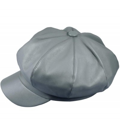 Newsboy Caps Newsboy Hat-Plain Cabbie Visor Beret Gatsby Ivy Caps for Women - Grey(pu Leather Style 2) - CX18KIQ7HQL $14.17