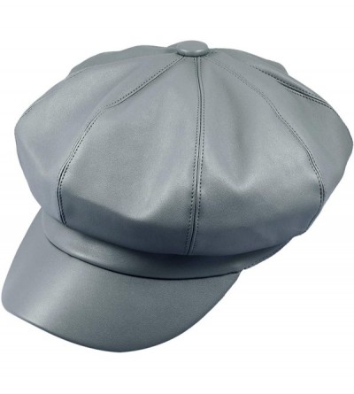 Newsboy Caps Newsboy Hat-Plain Cabbie Visor Beret Gatsby Ivy Caps for Women - Grey(pu Leather Style 2) - CX18KIQ7HQL $14.17