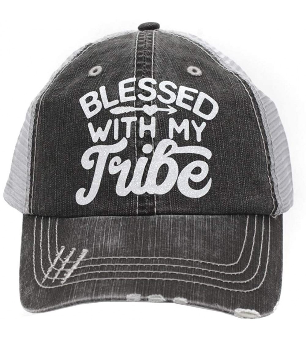 Baseball Caps Blessed with My Tribe Women's Trucker Hats & Caps Black/Grey - CO18IX3ENE0 $27.41