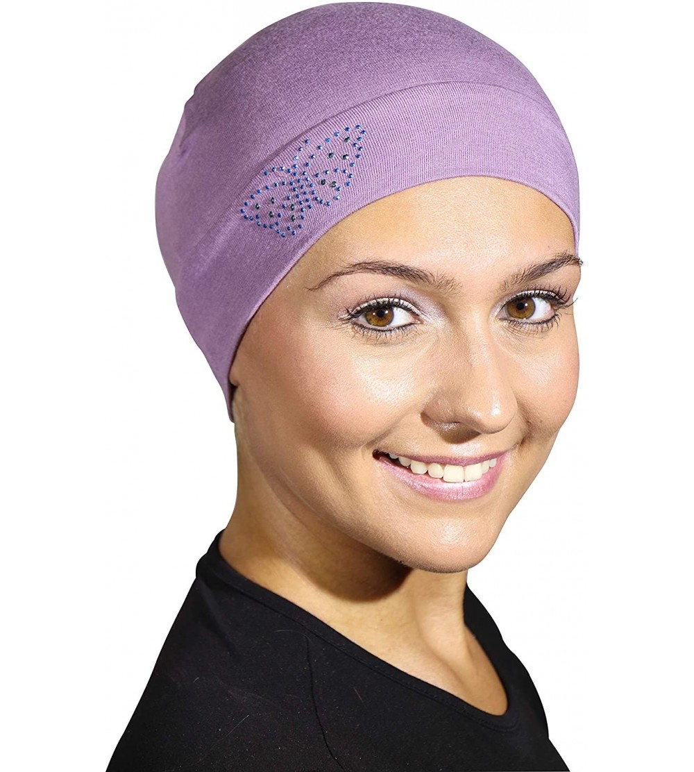 Skullies & Beanies Blue Stud Butterfly Chemo Sleep Cap Beanie - Lavender - CB12MYL69O0 $11.14