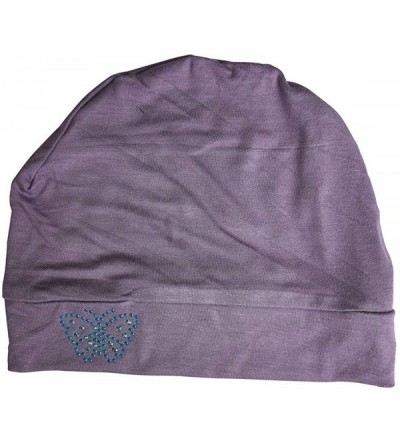 Skullies & Beanies Blue Stud Butterfly Chemo Sleep Cap Beanie - Lavender - CB12MYL69O0 $11.14