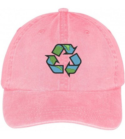 Baseball Caps Recycling Earth Embroidered Cotton Washed Baseball Cap - Pink - C012KMER7S3 $16.08