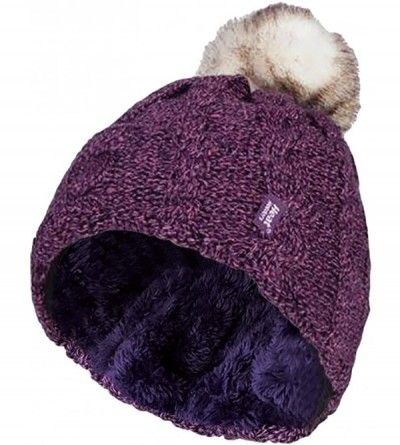 Skullies & Beanies Womens Thick Knit Thermal Winter Warm Beanie Hat with Pom Pom - Purple - C1184R7I247 $25.42