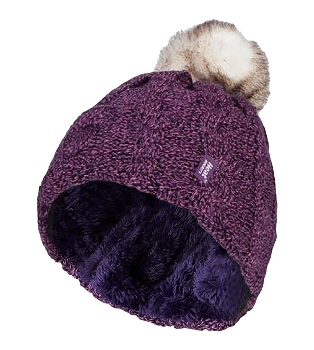 Skullies & Beanies Womens Thick Knit Thermal Winter Warm Beanie Hat with Pom Pom - Purple - C1184R7I247 $25.42