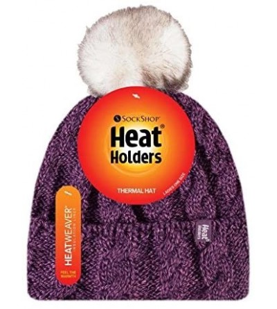 Skullies & Beanies Womens Thick Knit Thermal Winter Warm Beanie Hat with Pom Pom - Purple - C1184R7I247 $25.42