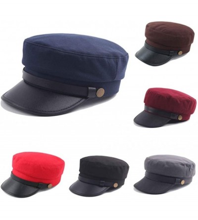 Newsboy Caps Women Men Washed Cotton Cadet Army Cap Basic Cap Military Style Hat Flat Top Cap Baseball Cap - CA18ZRZ5TKH $7.49