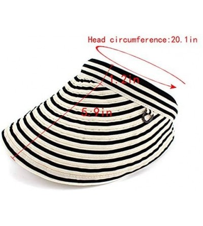 Sun Hats Womens Foldable Wide Brim Roll-up Straw Hat Beach Big Sun Cap UPF 50 - Stripe - CE18R22YEZA $14.97