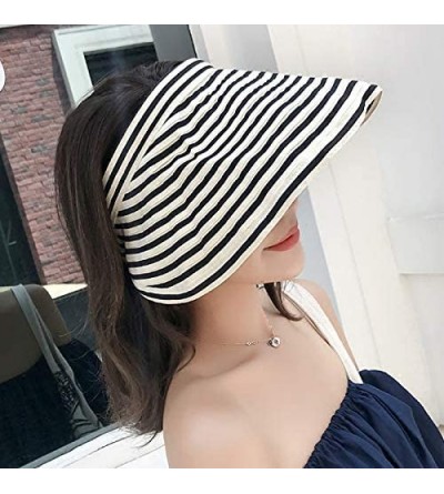 Sun Hats Womens Foldable Wide Brim Roll-up Straw Hat Beach Big Sun Cap UPF 50 - Stripe - CE18R22YEZA $14.97