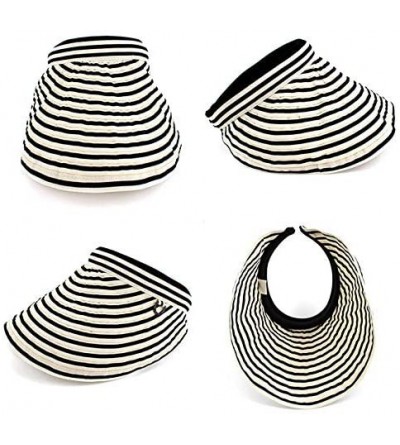 Sun Hats Womens Foldable Wide Brim Roll-up Straw Hat Beach Big Sun Cap UPF 50 - Stripe - CE18R22YEZA $14.97