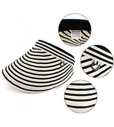 Sun Hats Womens Foldable Wide Brim Roll-up Straw Hat Beach Big Sun Cap UPF 50 - Stripe - CE18R22YEZA $14.97