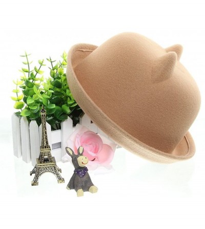 Bomber Hats Women Wool Felt Cat Ear Roll-up Hat Fedora Bowler Head Circumference 22.5" - Camel - CC127E5KOQP $8.93