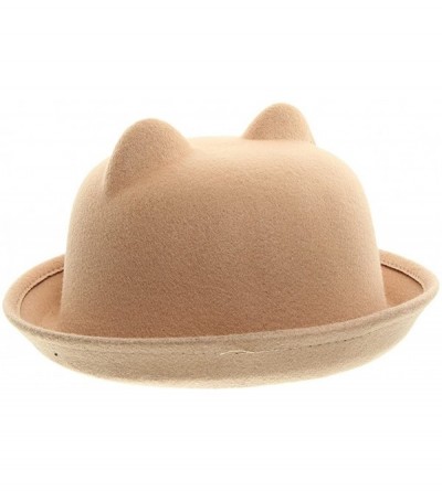 Bomber Hats Women Wool Felt Cat Ear Roll-up Hat Fedora Bowler Head Circumference 22.5" - Camel - CC127E5KOQP $8.93